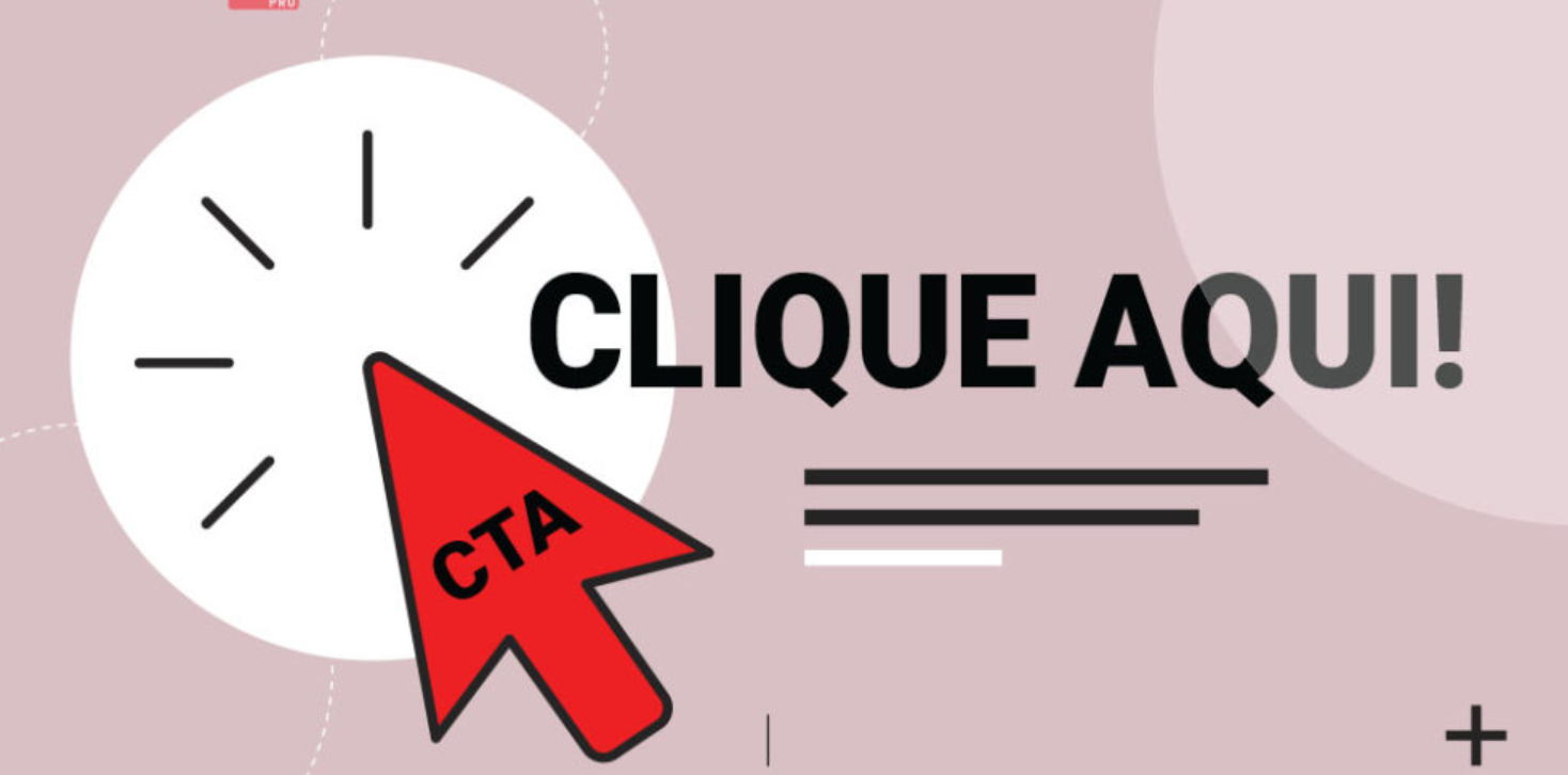 Ícone de CTA com um grande botão vermelho escrito "Clique Aqui!". Os chamados para ação são essenciais dentro do conceito de o que é marketing digital, pois direcionam o usuário para conversões como compras, cadastros ou downloads.