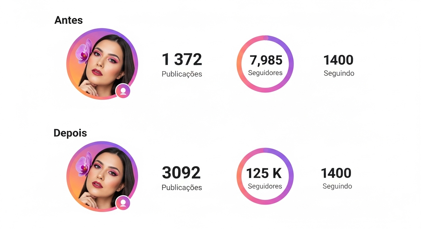 Crescimento de seguidores em perfil do Instagram como resultado de ações de marketing digital.