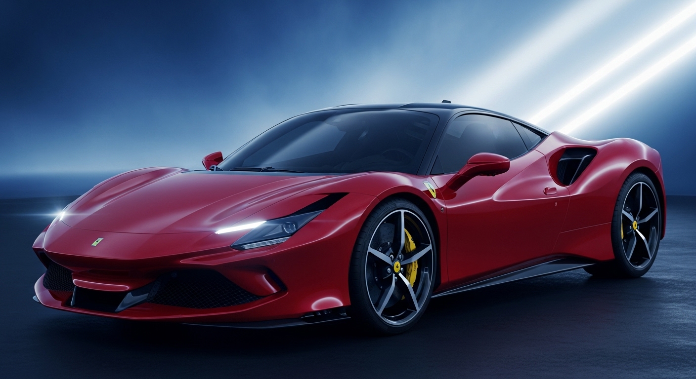 Supercarro da Ferrari em destaque, representando o poder do branding de uma marca de luxo automotiva.