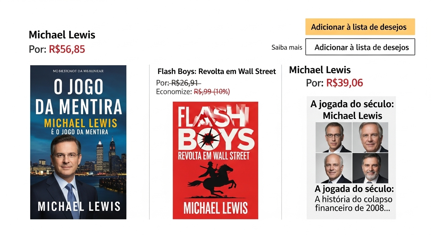 E-mail marketing da Amazon promovendo livros com preços e opções para adicionar à lista de desejos.