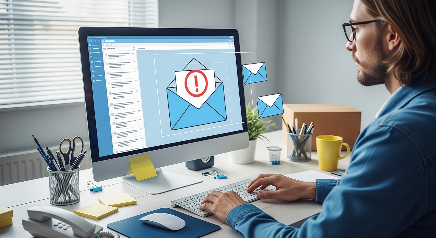 Usuário interagindo com ferramenta de e-mail marketing ao visualizar mensagens na caixa de entrada.