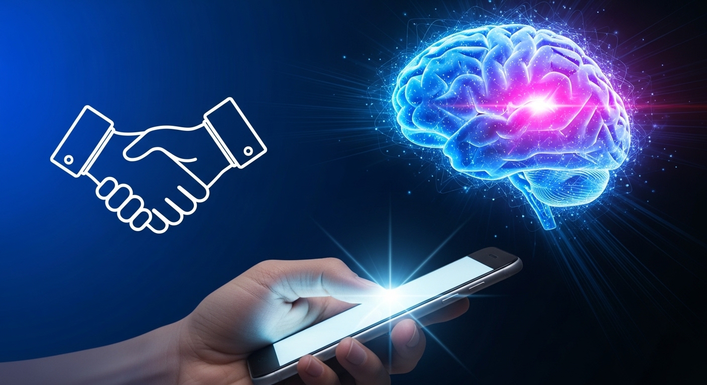A imagem ilustra o conceito de neurovendas, mostrando como a compreensão do cérebro influencia o processo de vendas no ambiente digital e a interação com o cliente através de dispositivos móveis.